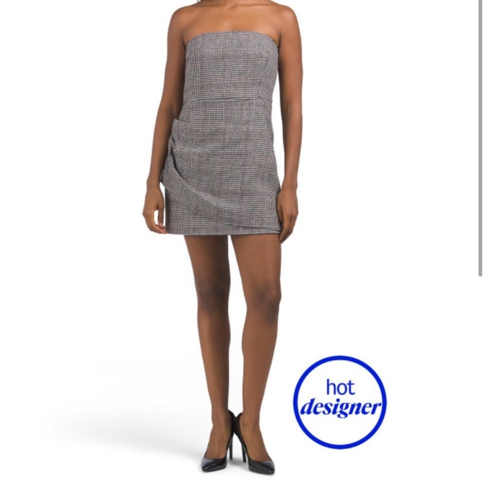 HOUSE OF HARLOW Rust Combo Strapless Plaid Mini Dress